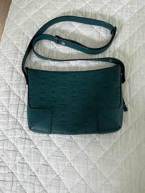 MCM Teal Embossed Leather Crossbody Bag